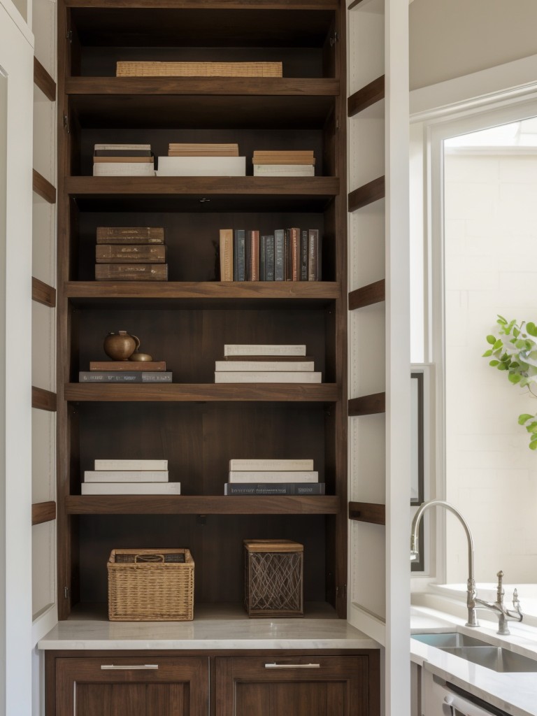 Maximize vertical space with wall-mounted shelves or floating cabinets for displaying books, decor, or personal collections.