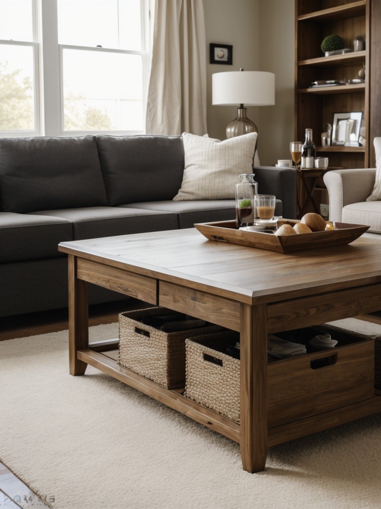 Opt for multifunctional furniture pieces like coffee tables with built-in storage or ottomans that can also serve as extra seating.