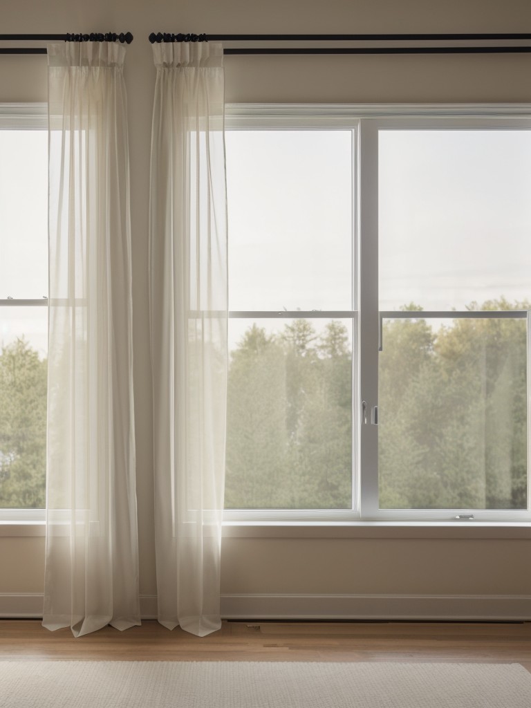 Use curtains or blinds to control natural light, and layer with sheer drapes for added privacy and softness.
