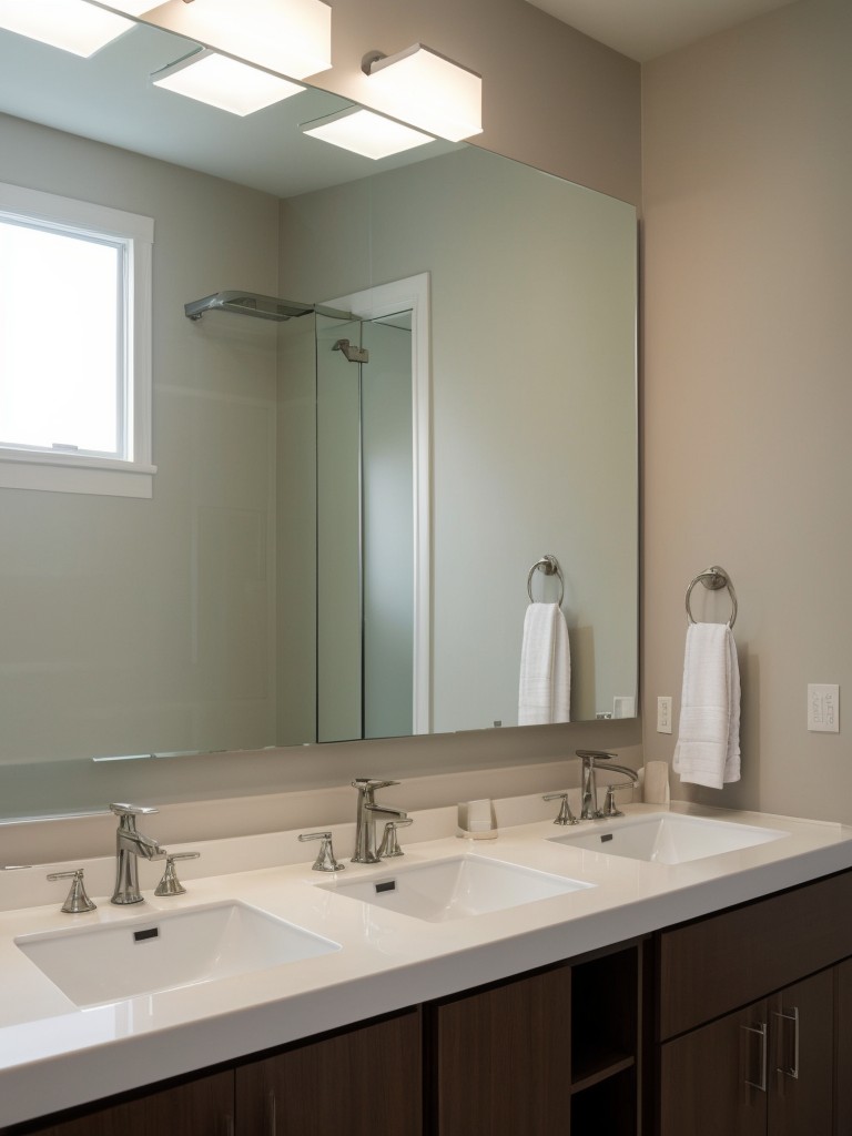 Utilize a large mirror to reflect light and visually expand the space, making it appear bigger and brighter.