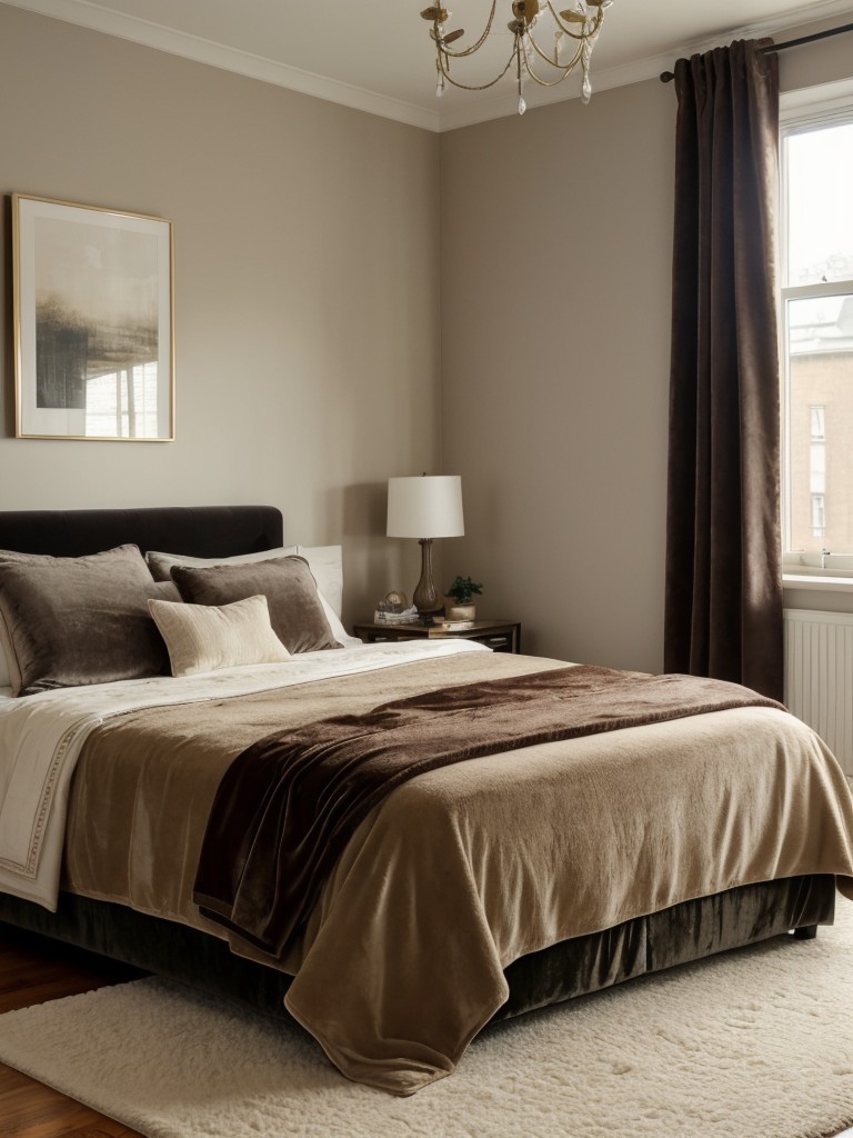 Create a cozy and inviting atmosphere in your apartment bedroom by layering different textures, such as soft bedding, plush rugs, and velvet curtains.