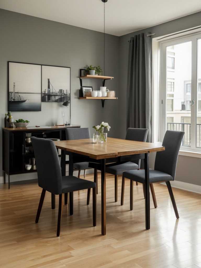 Incorporate folding or extendable dining tables and collapsible chairs to accommodate both dining and entertaining needs in your studio apartment.