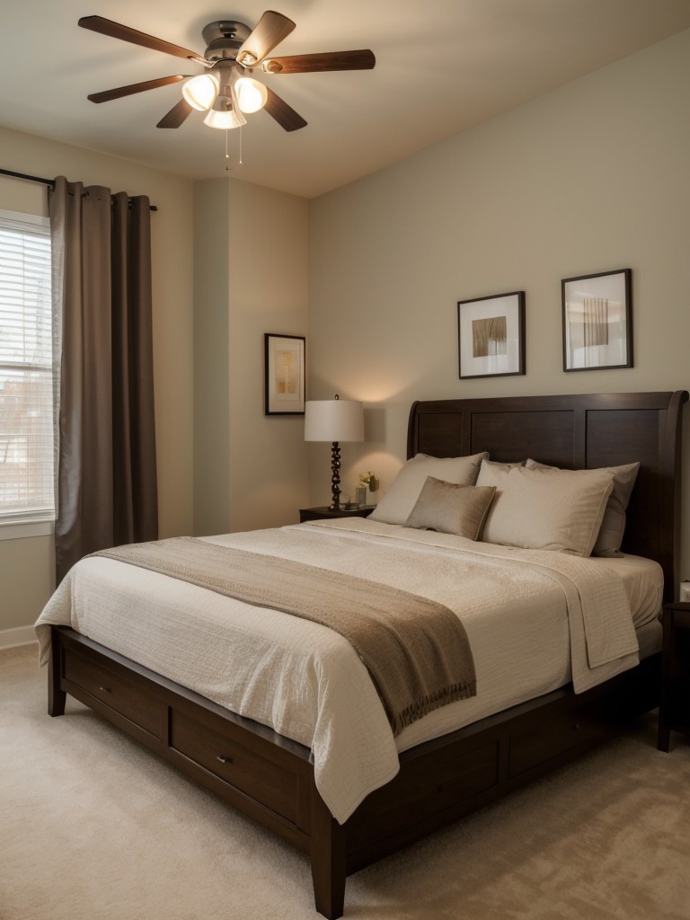 Install warm and dimmable lighting options, such as bedside sconces or string lights, to enhance the cozy feel of your apartment bedroom.