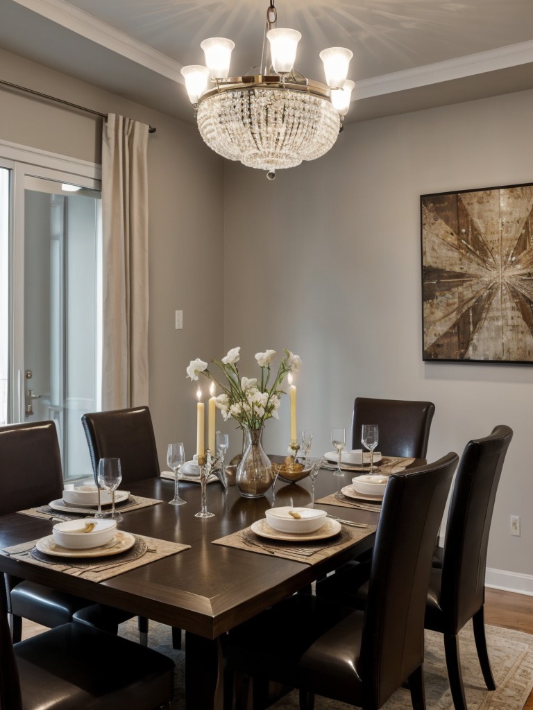 Make a statement in your apartment dining room by installing a stunning and eye-catching chandelier above your dining table.