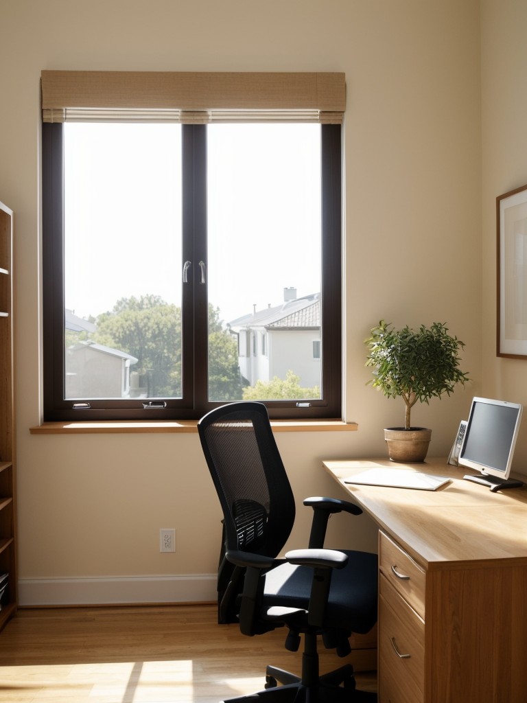 Utilize natural lighting to create a bright and refreshing home office in your apartment, positioning your desk near a window to maximize sunlight.