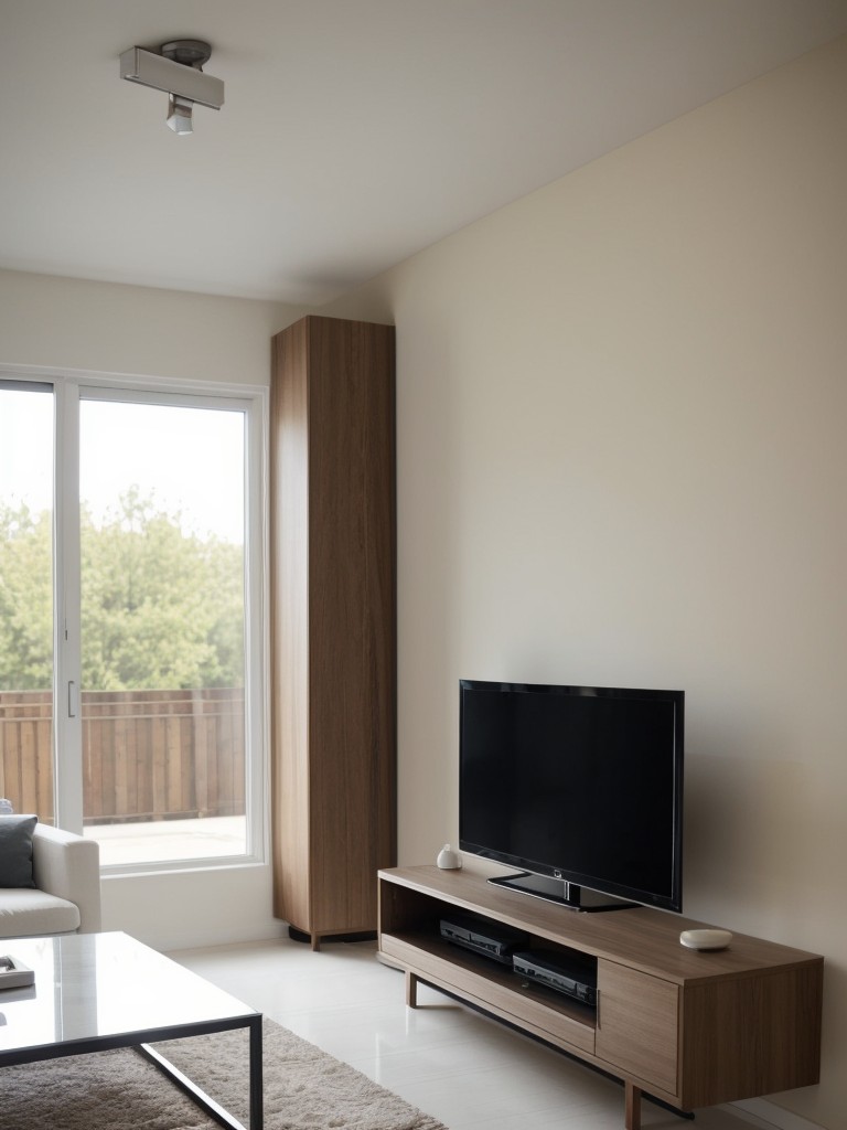 Utilize a wall-mounted TV to maximize space in a small living room, creating a sleek and modern look.