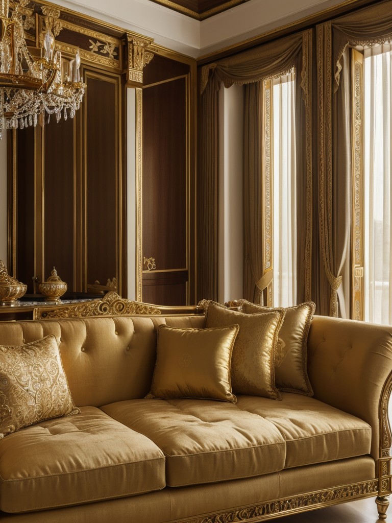 Add a touch of opulence to your Indian living room with gold accents, luxurious fabrics, and intricate detailing on furniture and accessories.