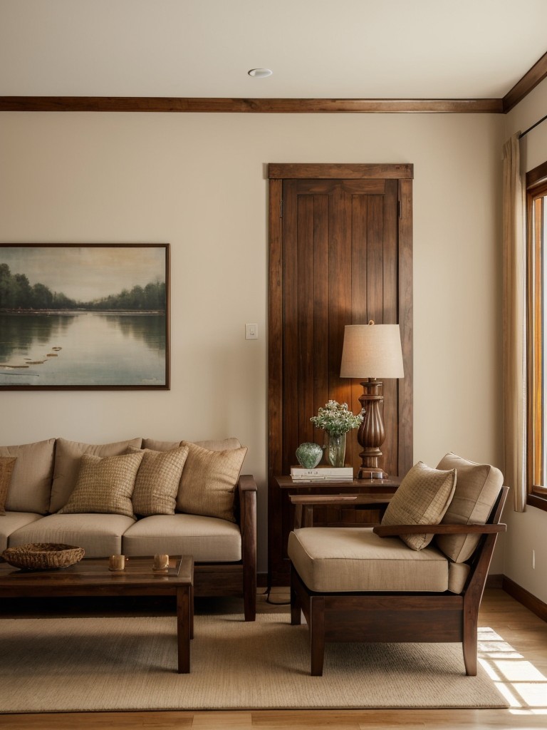 Design a cozy Indian living room with a comfortable seating arrangement, plush cushions, and soft lighting to create a warm and inviting ambiance.