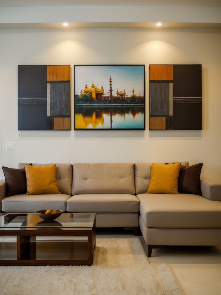 Incorporate contemporary Indian art pieces or sculptures to add a touch of modernity to your traditional living room design.