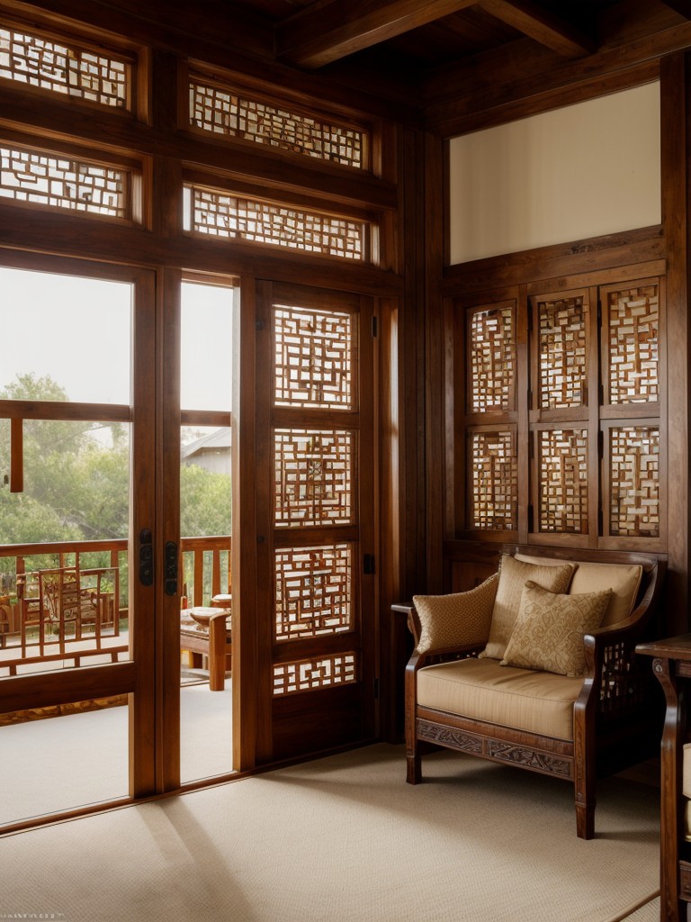 Incorporate traditional Indian elements like beautifully carved wooden screens or room dividers to add depth and character to your living room.