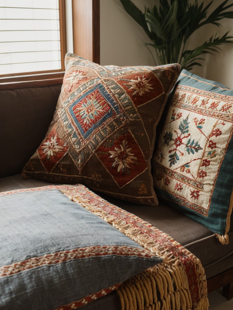 Incorporate traditional Indian handicrafts like embroidered cushion covers, hand-painted pottery, or handwoven rugs for an authentic Indian living room design.