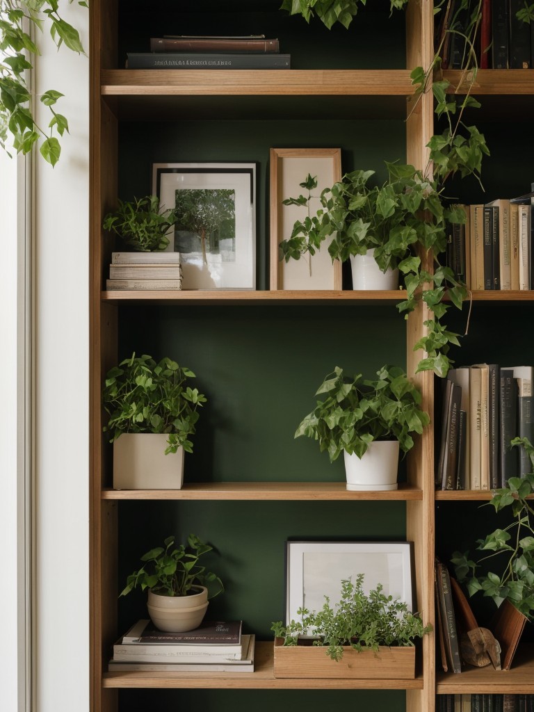 Incorporate climbing plants along the walls or bookshelves to give a vertical green touch to your apartment.