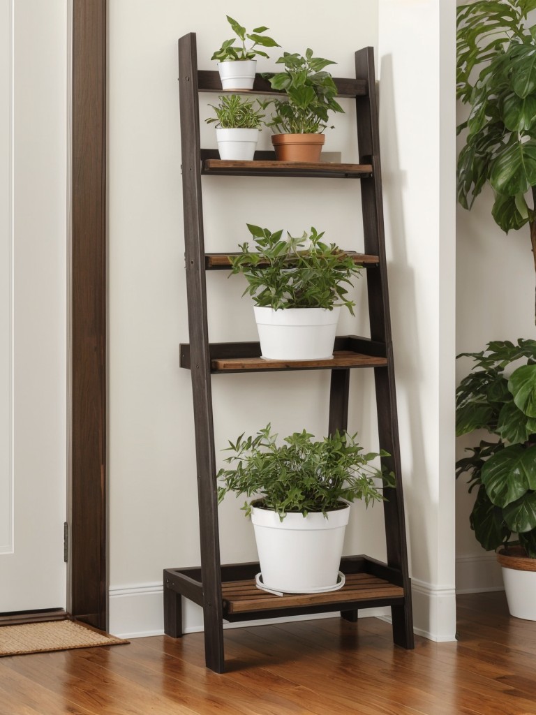 Incorporate a plant stand or a plant ladder to display multiple plants at different heights.