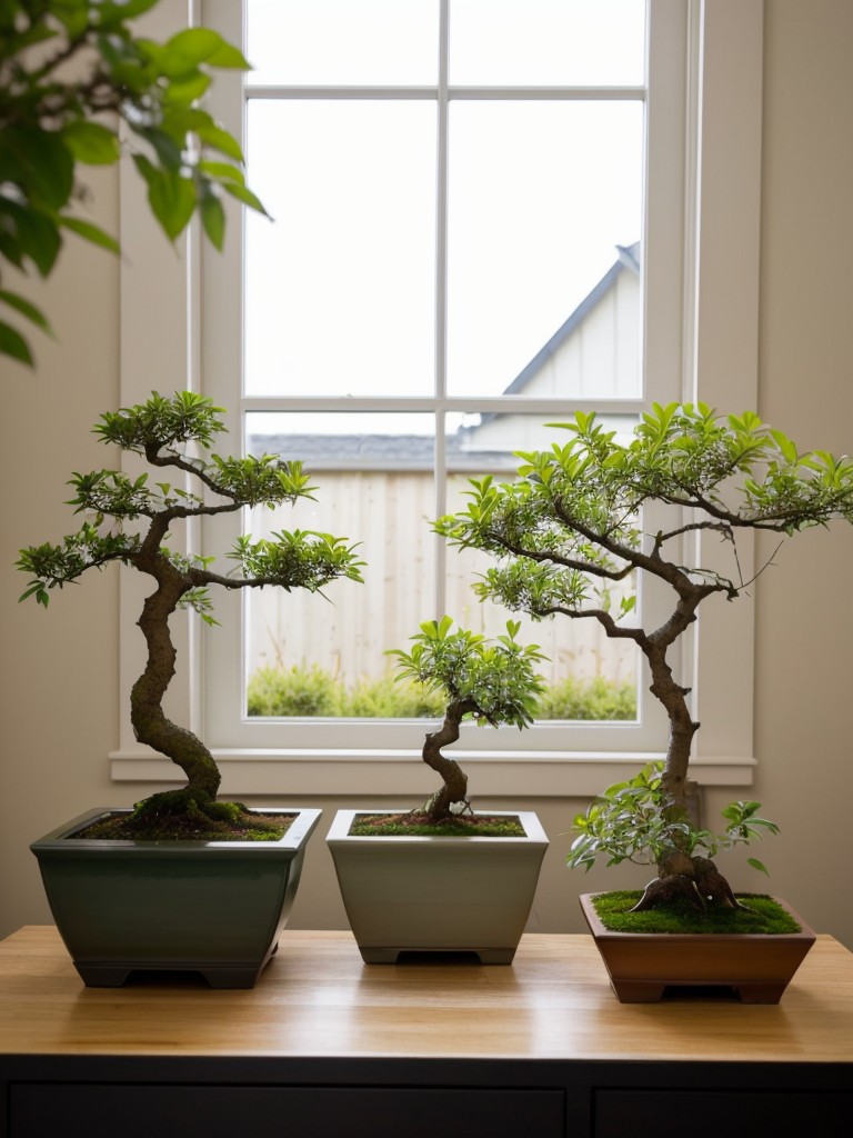 Opt for miniature plants or bonsai trees that do not require a lot of space.