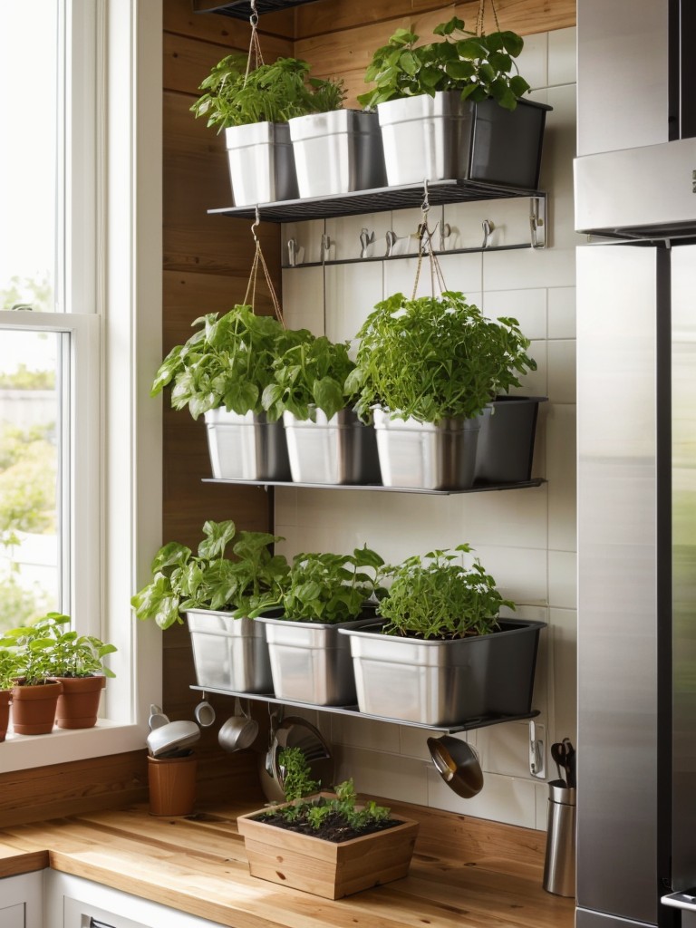 Set up a mini vegetable garden in your kitchen using hanging baskets and small pots.