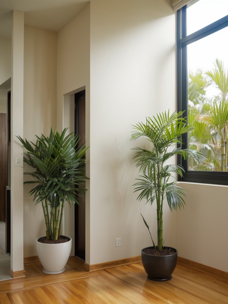 Create a tranquil corner with a floor-to-ceiling indoor palm tree or bamboo plant.