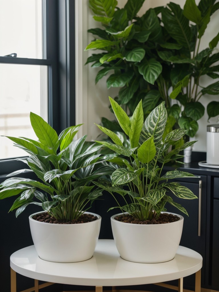 Mix live plants with artificial ones to add a pop of greenery without the hassle of maintenance.