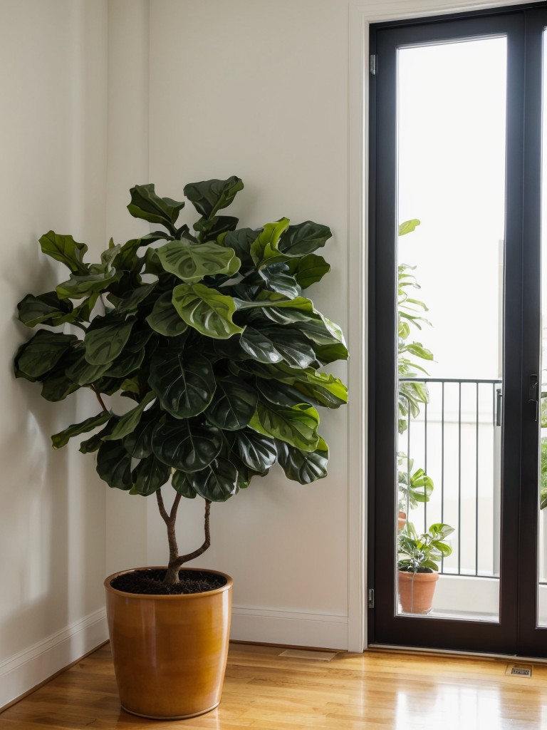 Opt for large floor plants, like the fiddle leaf fig or rubber tree, to make a bold statement in your apartment.