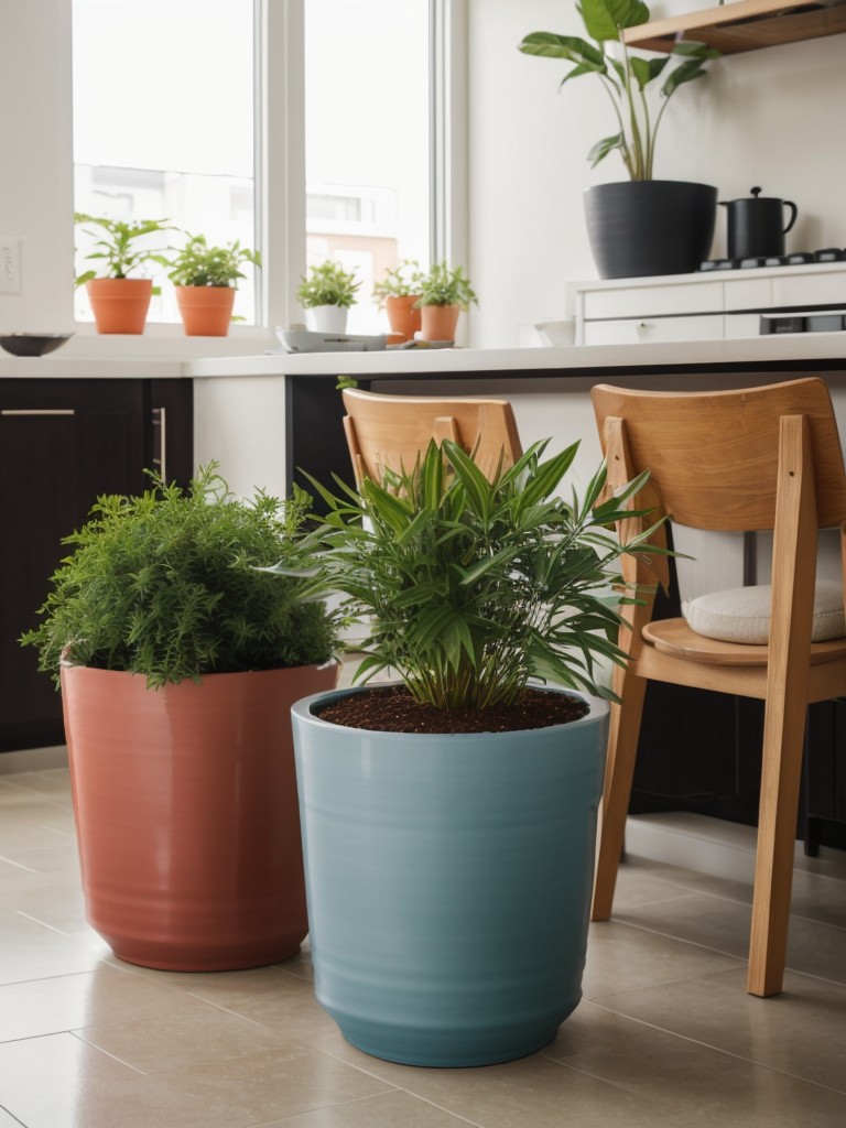 Use colorful ceramic pots or unique planters to complement your apartment's decor.