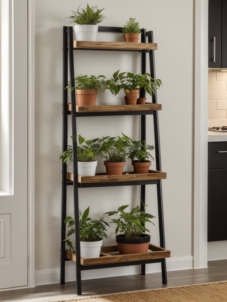 Use plant stands and shelves for displaying plants at different heights.