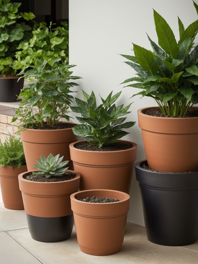 Mix and match plant pots of different sizes, colors, and materials for a visually appealing display.
