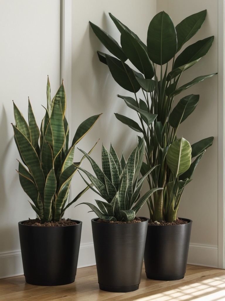 Opt for low-maintenance plants like snake plants or succulents that can thrive in limited sunlight.