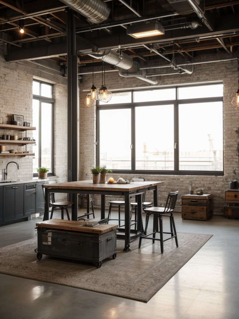 Balance out the hard edges and industrial elements by incorporating soft and inviting lighting options, such as string lights or table lamps, to create a cozy and welcoming atmosphere in your industrial loft apartment.