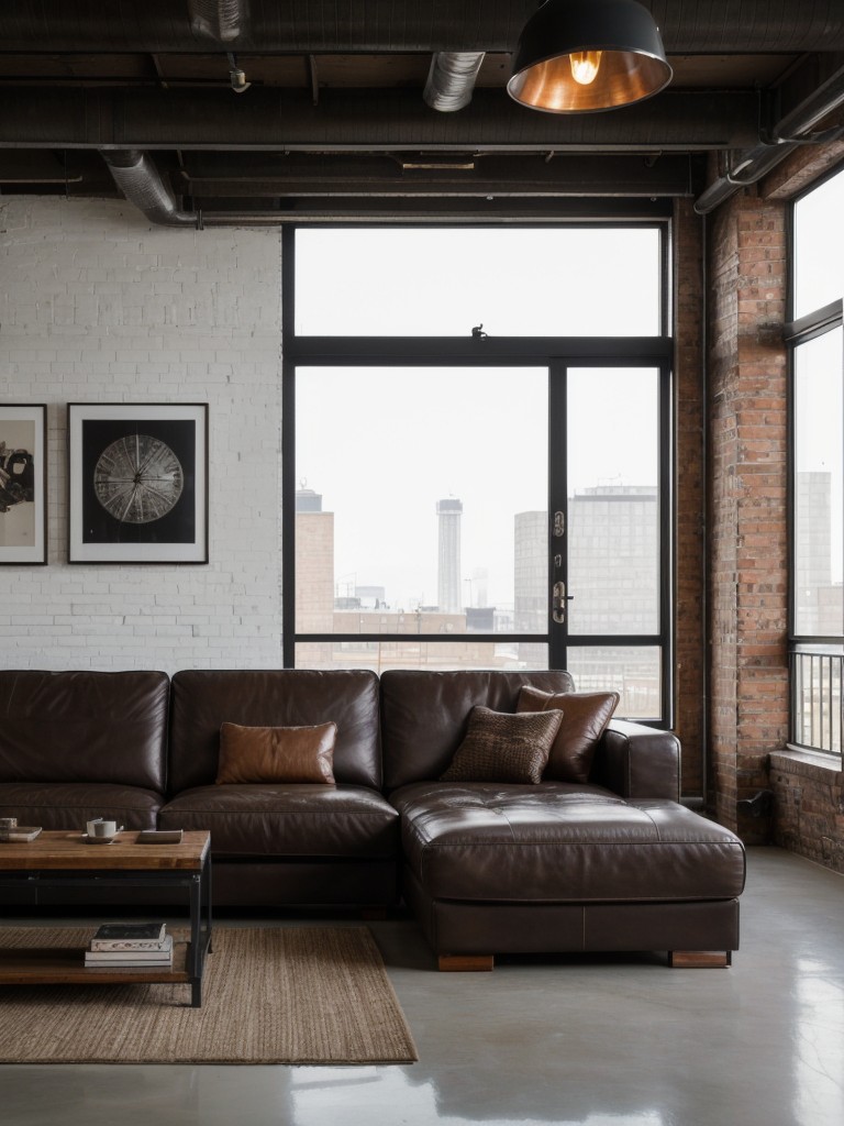 Don't be afraid to mix different textures, such as leather, metal, and wood, to create a visually dynamic and interesting industrial loft apartment decor.