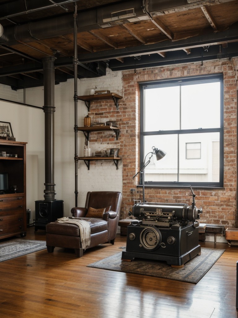 Incorporate industrial-inspired accent pieces, such as vintage typewriters or antique cameras, to showcase your personality and interests in your loft apartment decor.