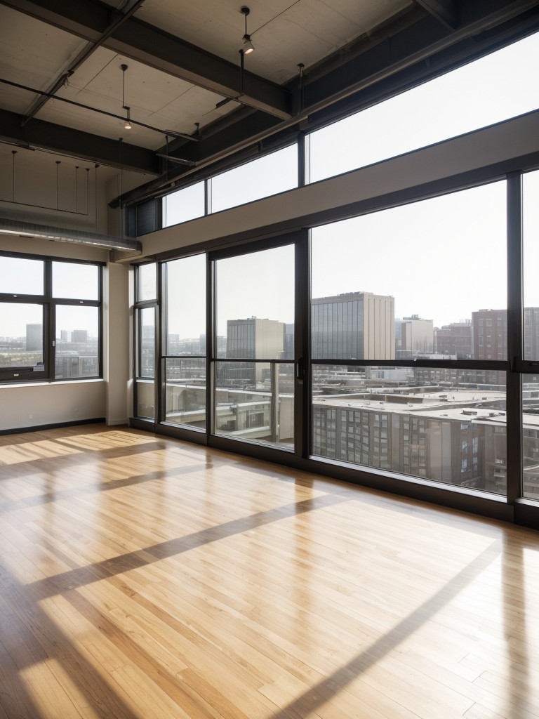 Incorporate large floor-to-ceiling windows and minimal window treatments to maximize natural light and showcase the industrial views from your loft apartment.