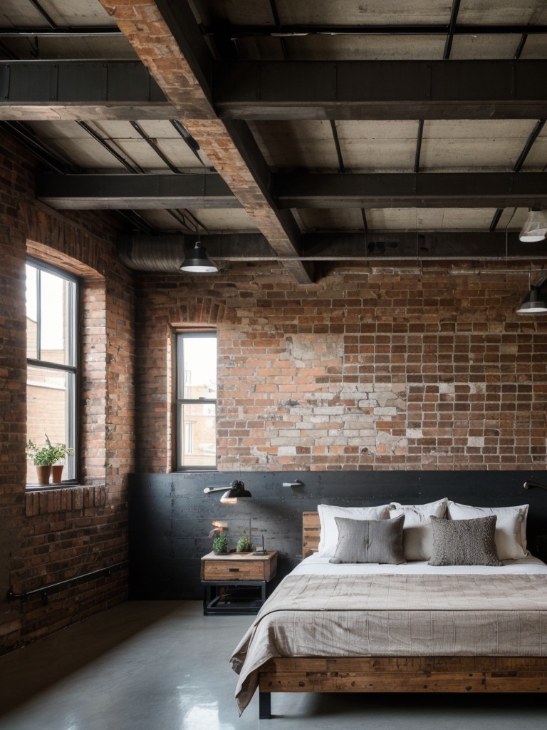 Industrial loft apartment decorating ideas with exposed brick walls, metal accents, and reclaimed wood furniture for a raw and urban look.