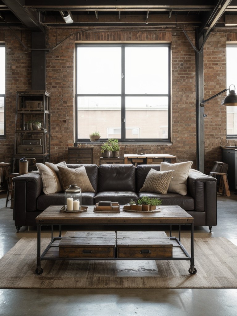 Opt for distressed or weathered finishes on furniture pieces, such as coffee tables or console tables, to enhance the industrial aesthetic in your loft apartment decor.