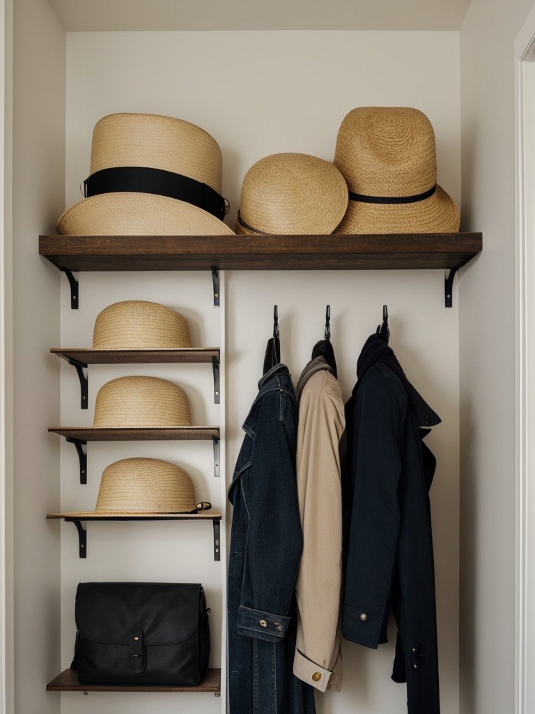 Make the most of vertical space by installing wall-mounted hooks or shelves to store bags, hats, or coats.