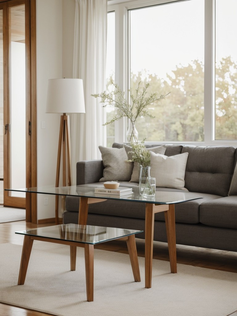 Opt for furniture with exposed legs or a glass coffee table to create a sense of openness and visual lightness.