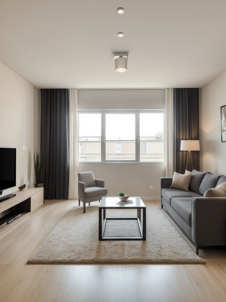 Enhancing the functionality and aesthetics of a one-bedroom apartment through smart home technology, including voice-controlled lighting, temperature control, and security systems.