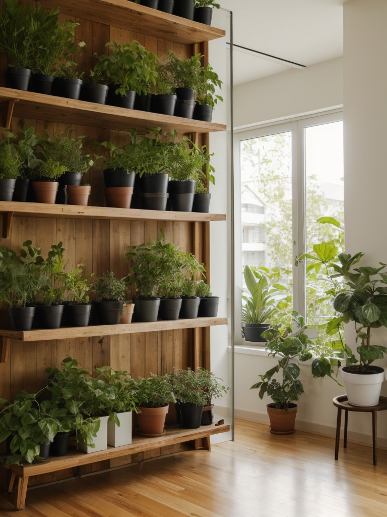 Incorporating natural elements and biophilic design principles into a one-bedroom apartment, such as potted plants, vertical gardens, and organic materials like wooden furniture and natural textiles.