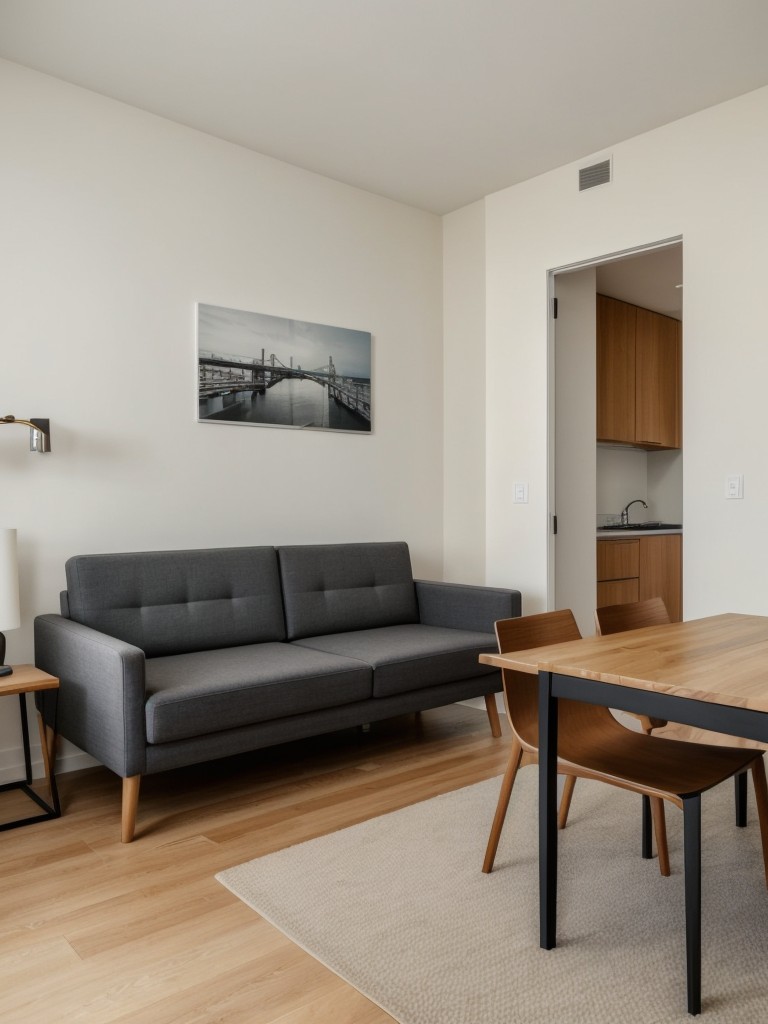Incorporating smart, multipurpose furniture into a one-bedroom apartment, such as a dining table that can also function as a desk, or a sofa that doubles as a guest bed, maximizing space and functionality.