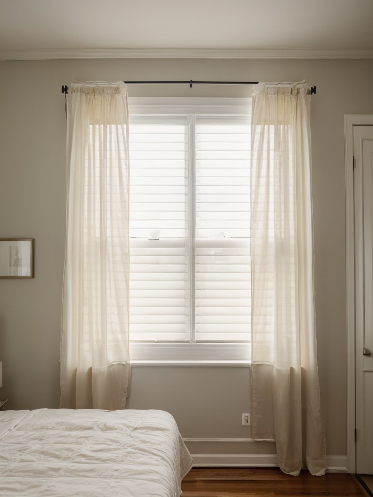 Tips for maximizing natural light in a one-bedroom apartment through the use of sheer curtains, light-filtering blinds, and strategically placed mirrors to bounce light around the room.