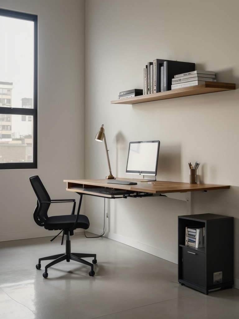 Consider installing wall-mounted or floating desks to create a functional workspace without taking up valuable floor space.