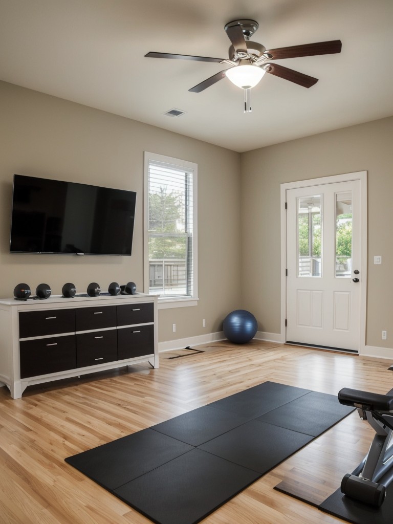 Incorporate a small home gym area with workout equipment, mirrors, and motivational decor for those who prioritize fitness.