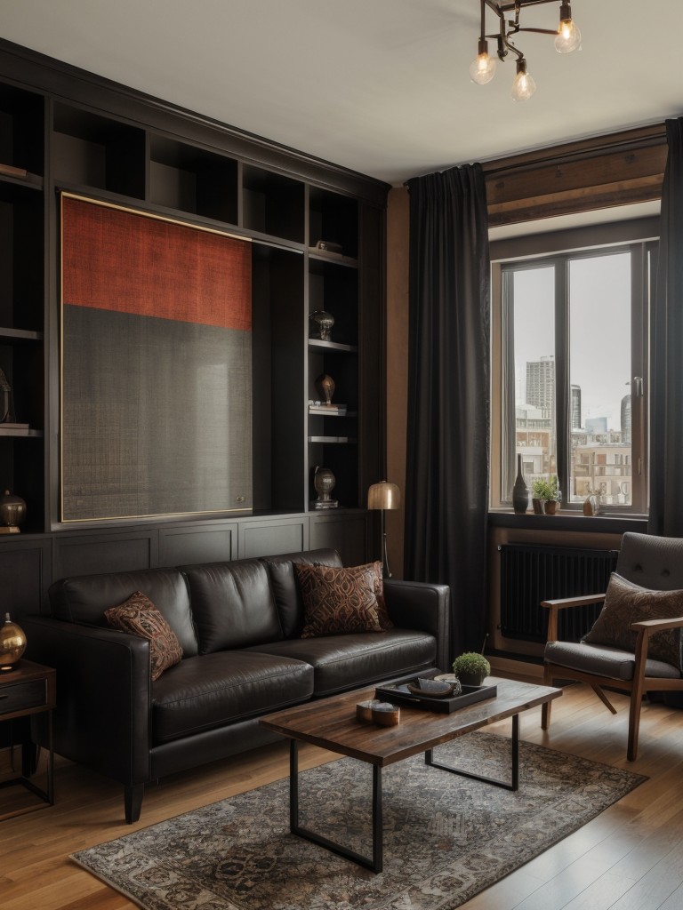 Masculine design elements such as rich, dark colors, and bold patterns can be incorporated into the apartment decor.