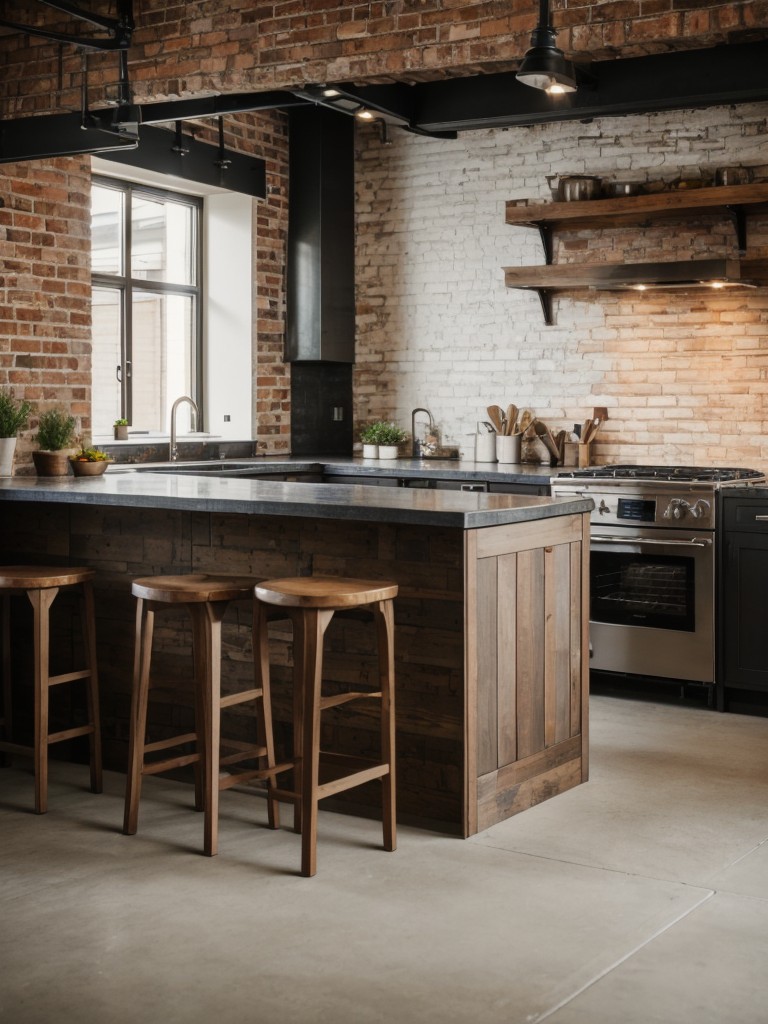 Install exposed brick accents or textured walls in the kitchen to bring in an urban-industrial vibe while maintaining a cozy atmosphere.