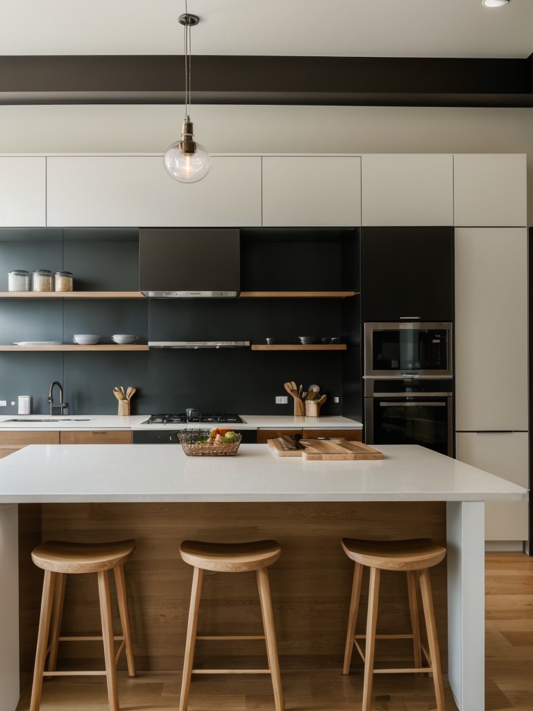 Install a kitchen island that doubles as a breakfast bar, providing extra workspace and a communal area for socializing while cooking.
