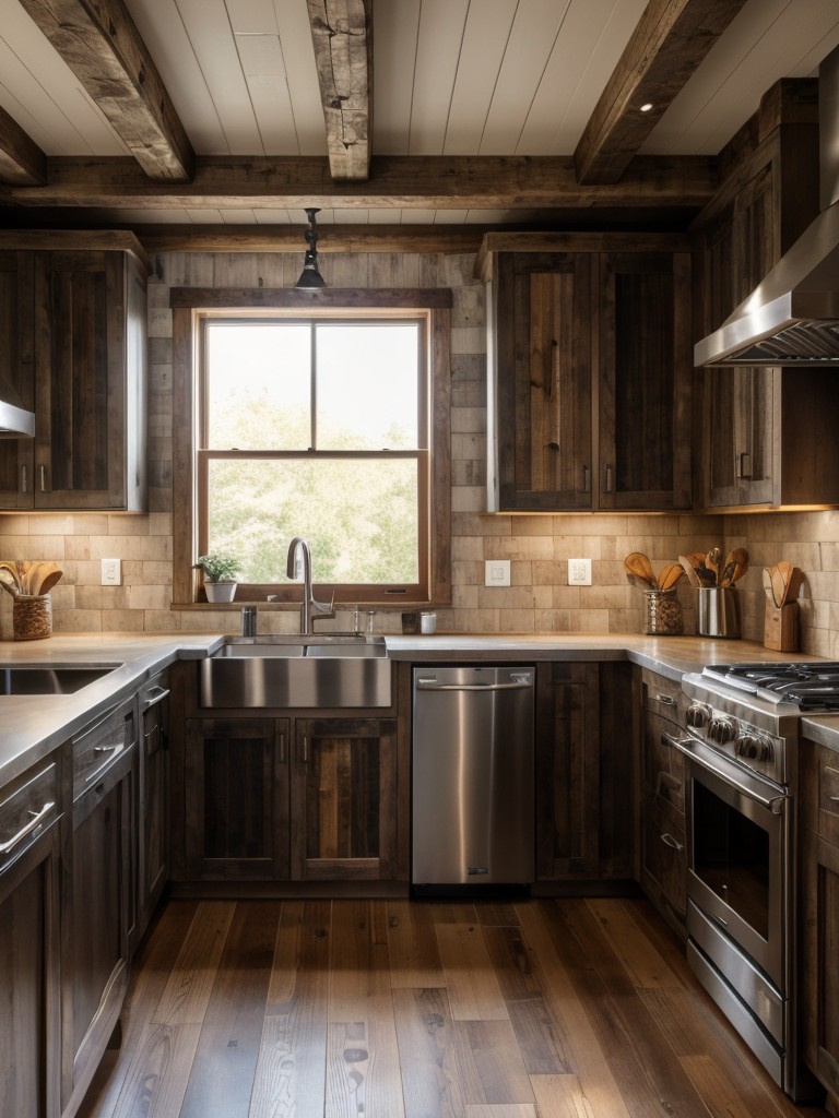 Introduce a touch of rustic charm by using a mix of traditional wood and modern stainless steel finishes in the kitchen.