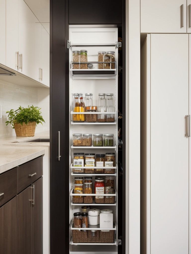 Optimize storage space in a small kitchen with smart solutions like a vertical pantry, hanging pot racks, or built-in modular cabinets.