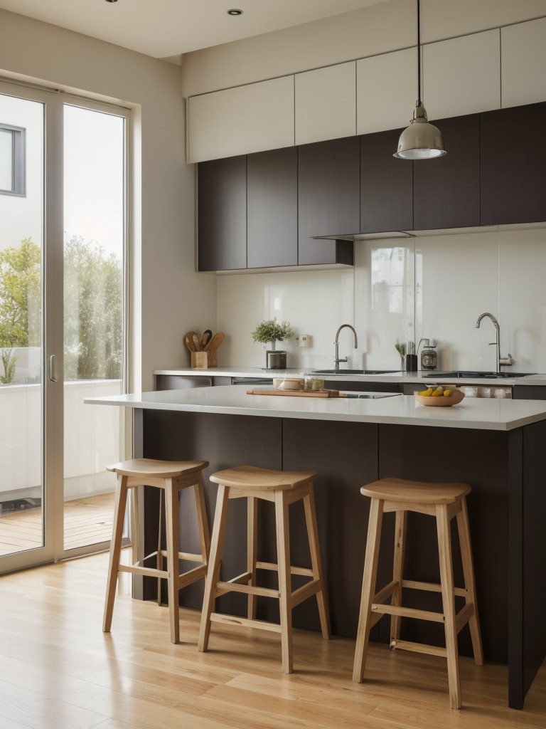 Space-saving apartment kitchen island ideas with a foldable or extendable countertop to adapt to different needs and activities.