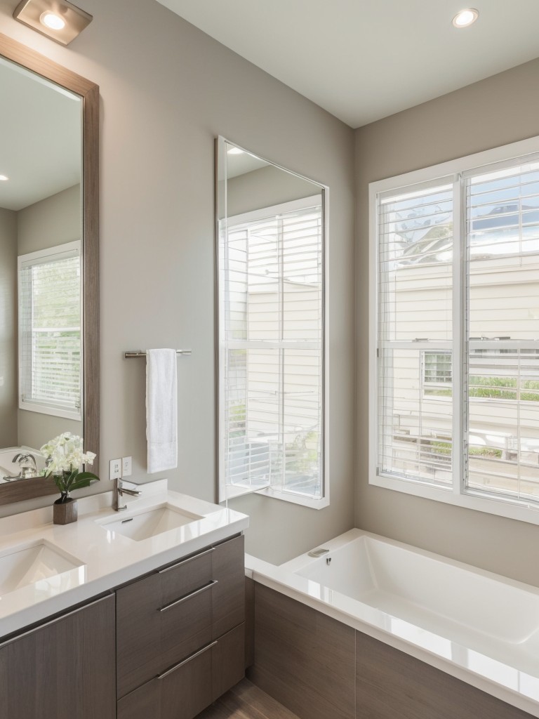 Incorporate mirrors strategically to enhance the feeling of spaciousness in the L-shaped layout.