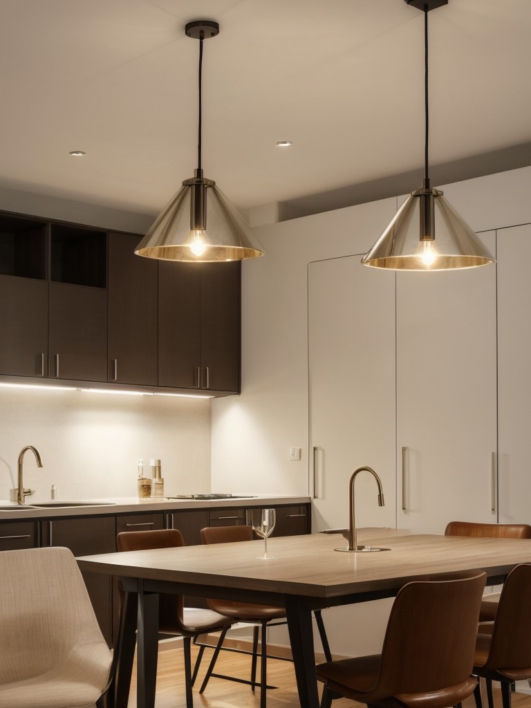 Incorporating ample lighting solutions like pendant lights, floor lamps, and task lighting to enhance ambiance and functionality in an L-shaped studio apartment.