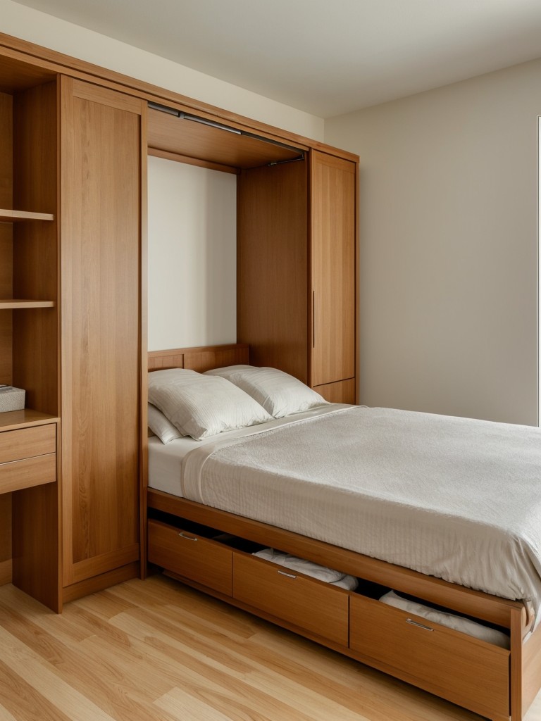 Incorporating a Murphy bed or convertible furniture to save space and accommodate guests in an L-shaped studio apartment.