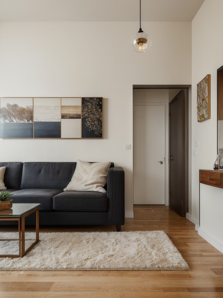 Personalizing the space by incorporating artwork, decorative accents, and personal mementos to add character and warmth in an L-shaped studio apartment.